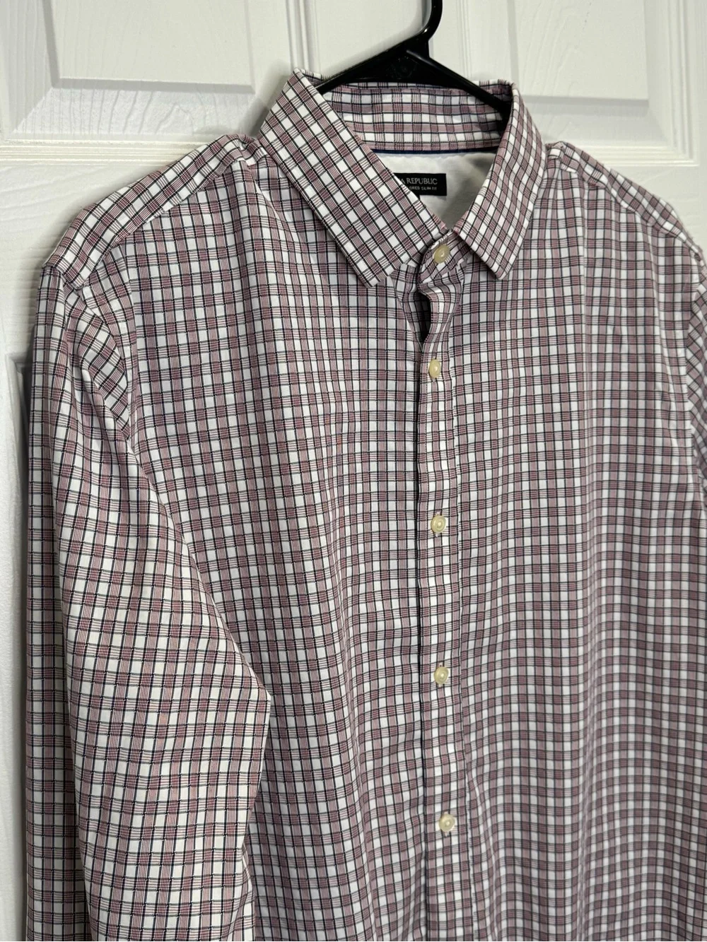 Banana Republic Men's Large Long Sleeve Button Down Slim Fit Shirt Burgundy Navy